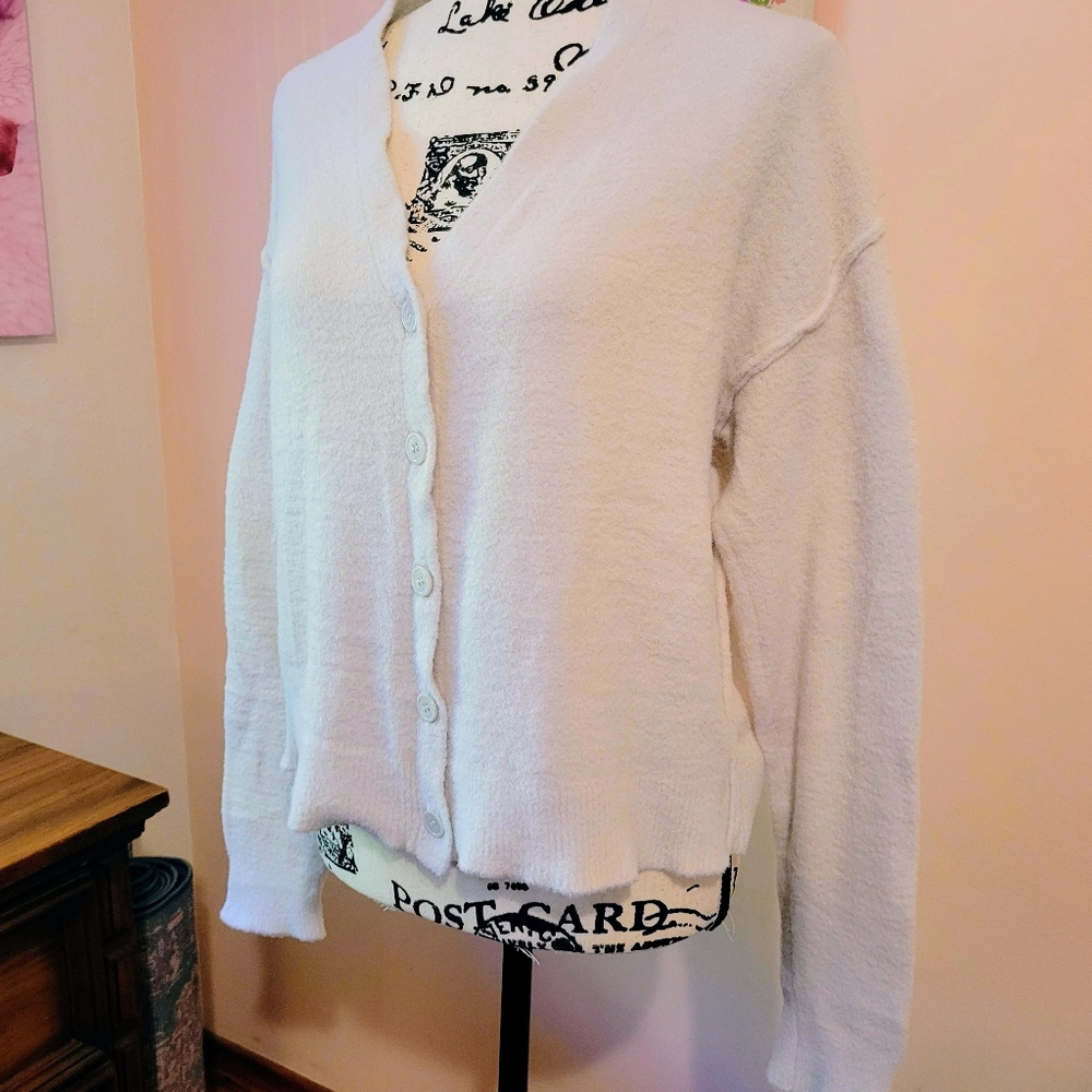 For The Republic Super Soft Light Gray Button Down Cardigan Sweater, M. EUC
